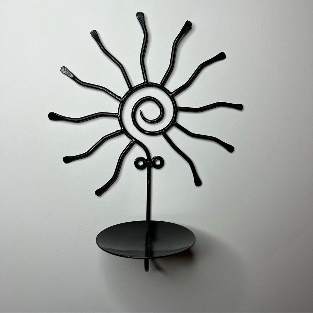 Black Metal Sun Candle Holder Wall Sconce Art Cosmic